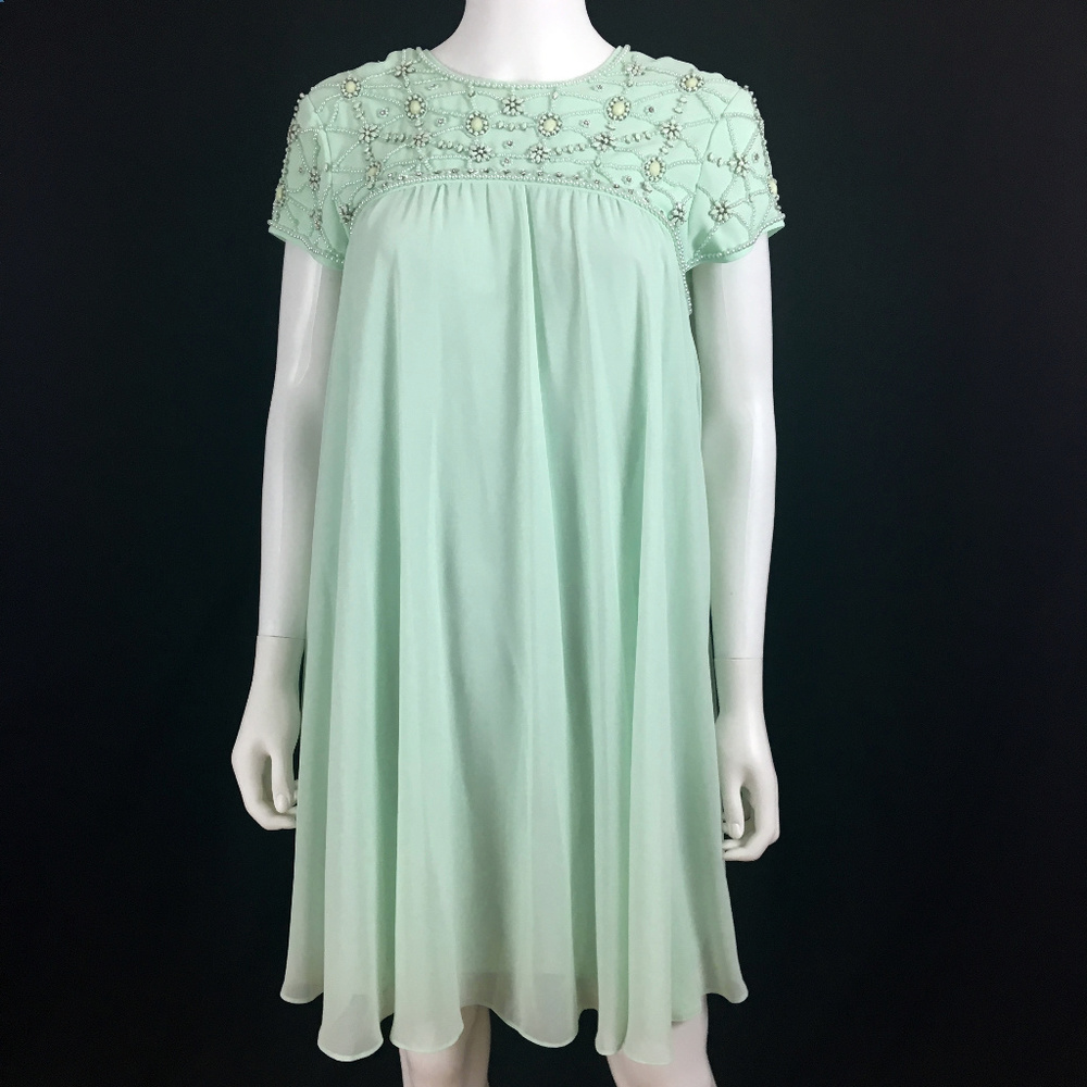 TED BAKER Green Pleated Swing Tent Dress Pearl